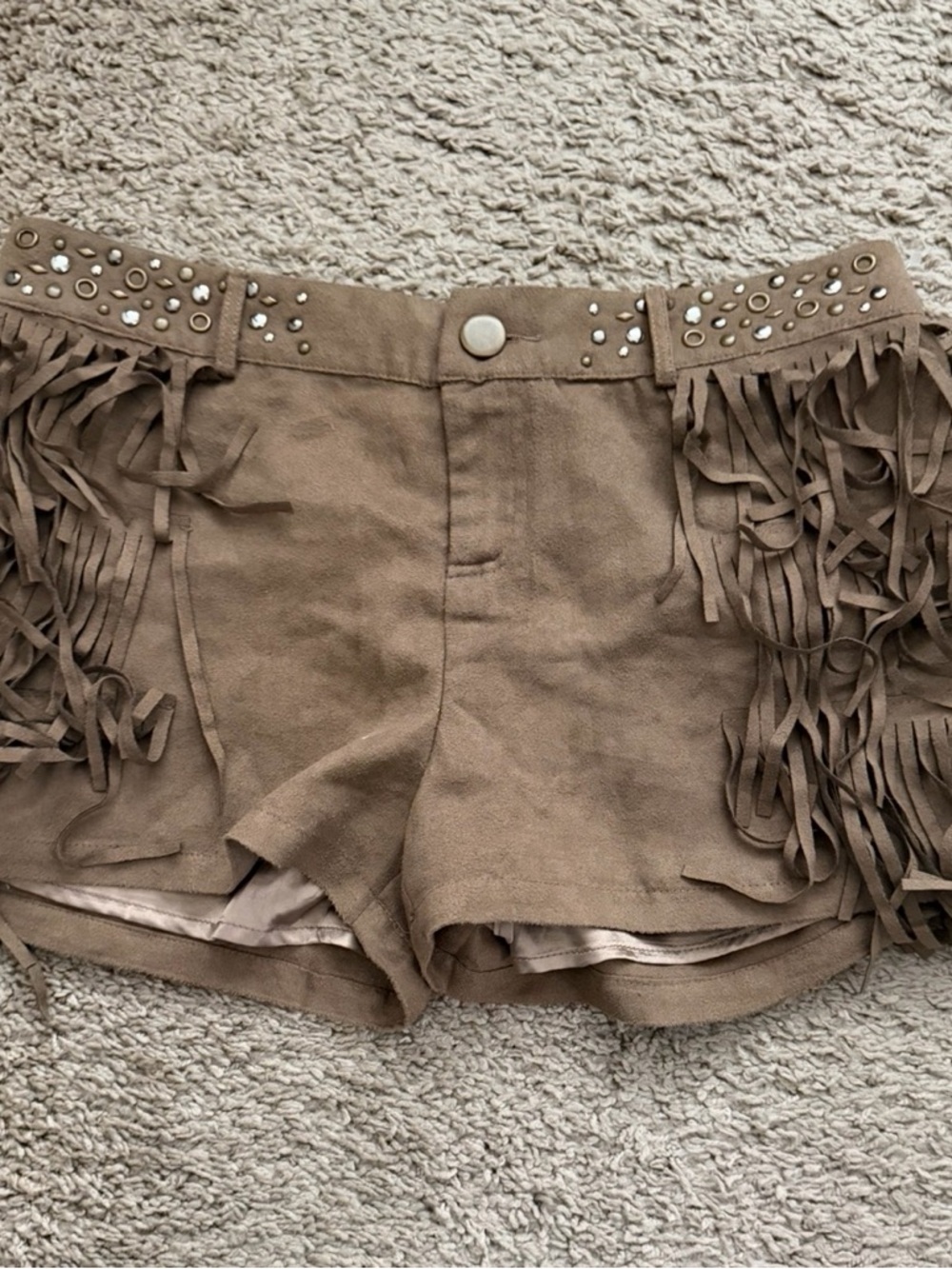 Miss Me Fringe High-Rise Shorts in Brown - Picture 3 of 5